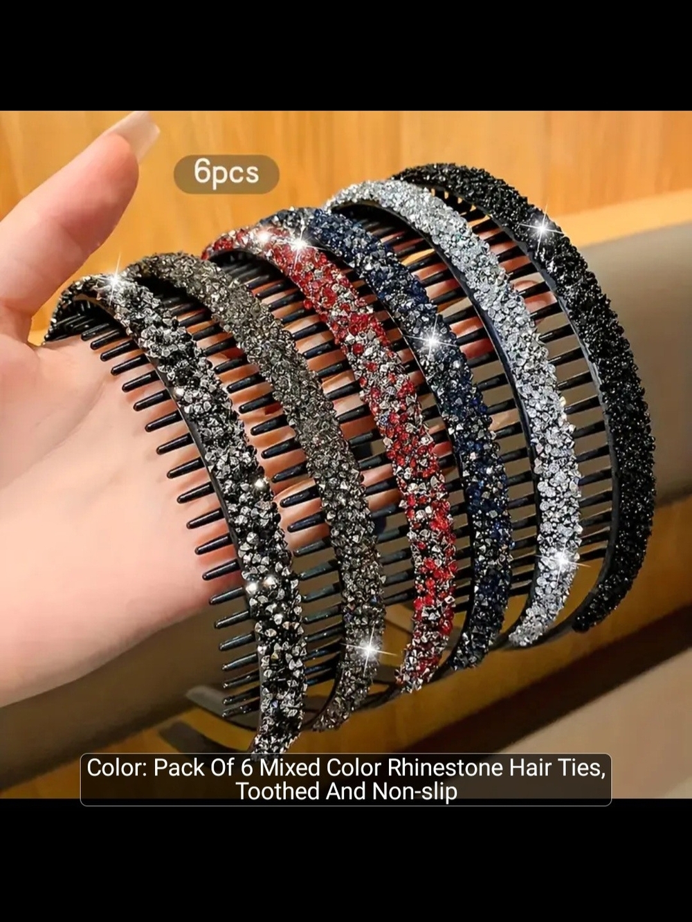 Rhinestone Toothed Headbands - Pack of 6 Sparkling Hair Accessories